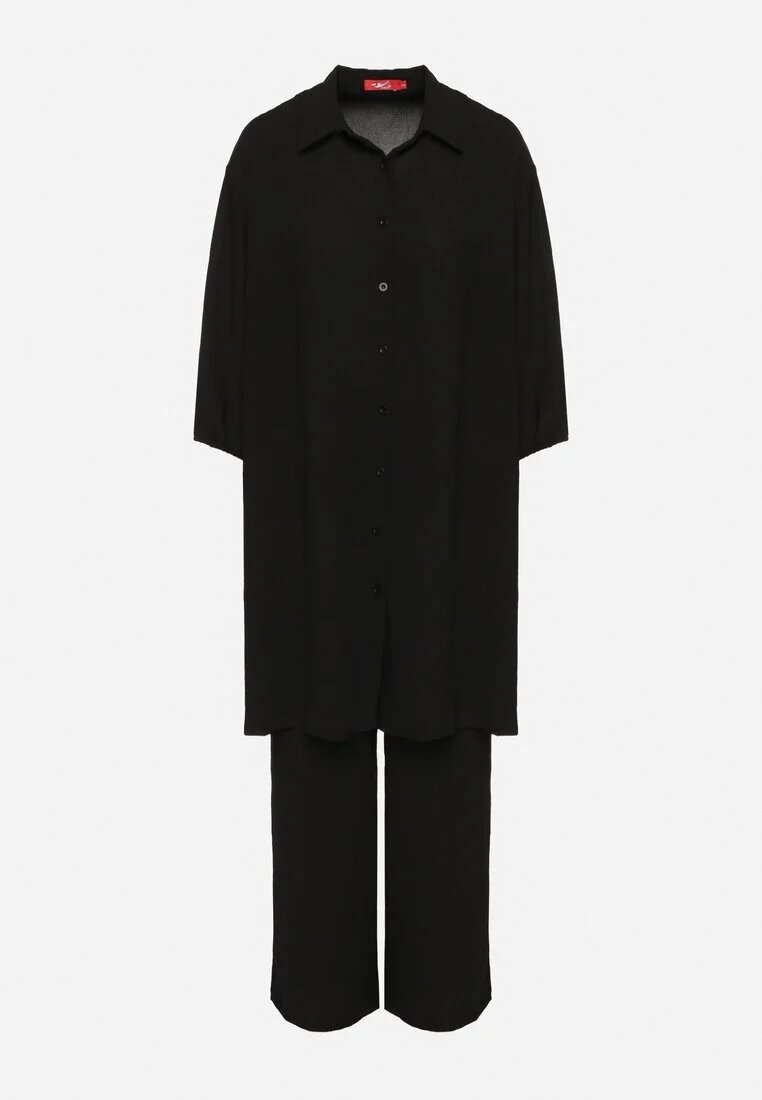 h&s Set Negru Top cu bretele subțiri Cămașă lungă și Pantaloni largi Adirive