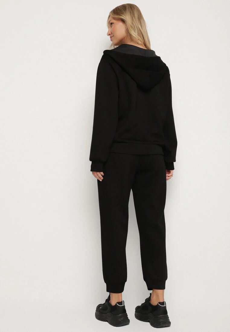 h&s Set Trening Negru Bluză cu fermoar și Pantaloni Jogger din Bumbac Anarrise