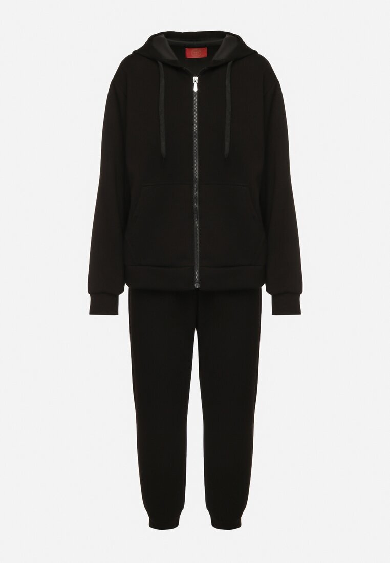 h&s Set Trening Negru Bluză cu fermoar și Pantaloni Jogger din Bumbac Anarrise