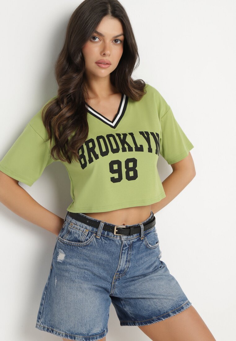 h&s Tricou de Bumbac Verde cu Text Nitanelia