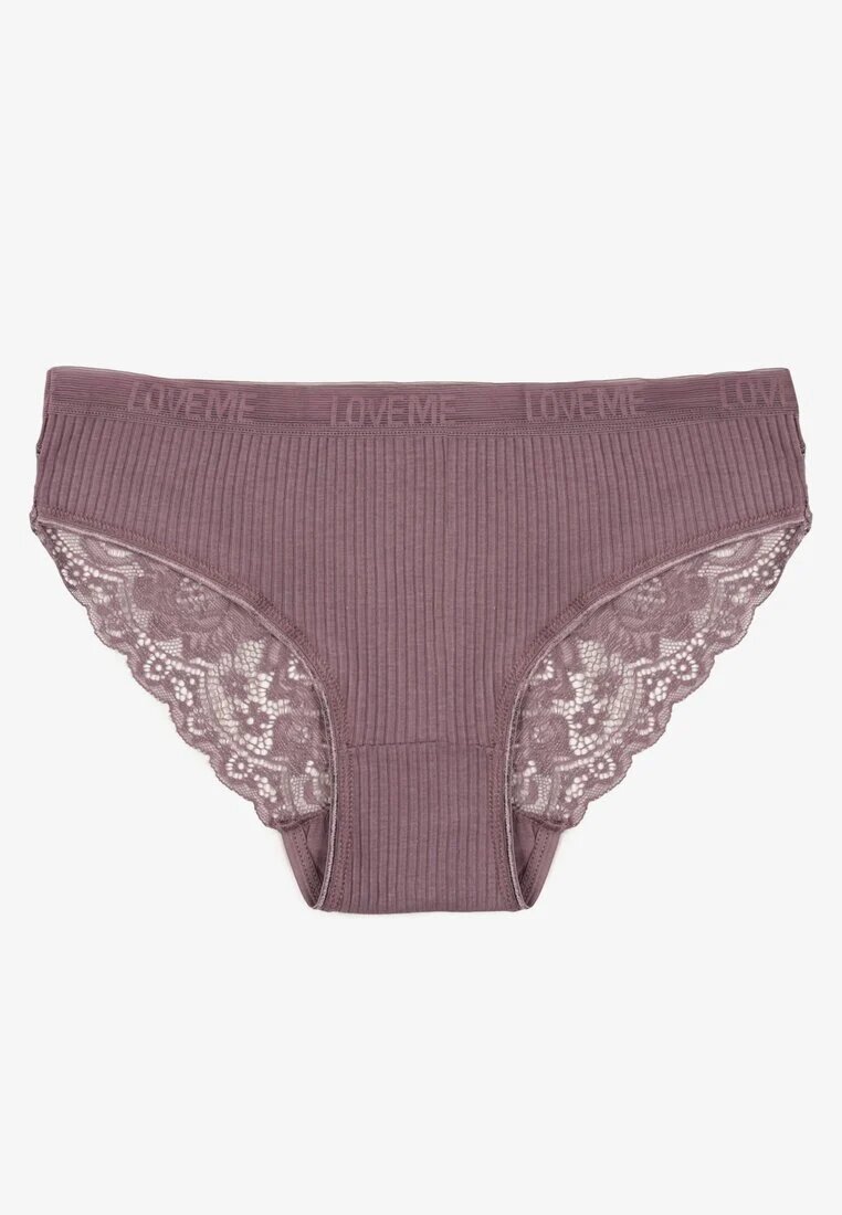 han Chiloți Bikini Mov închis Rebrați din Bumbac Decorați cu Dantelă Erwelia