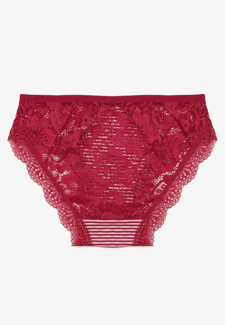 han Chiloți Bikini Roșii în Dungi Decorați cu Dantelă Ilumoria