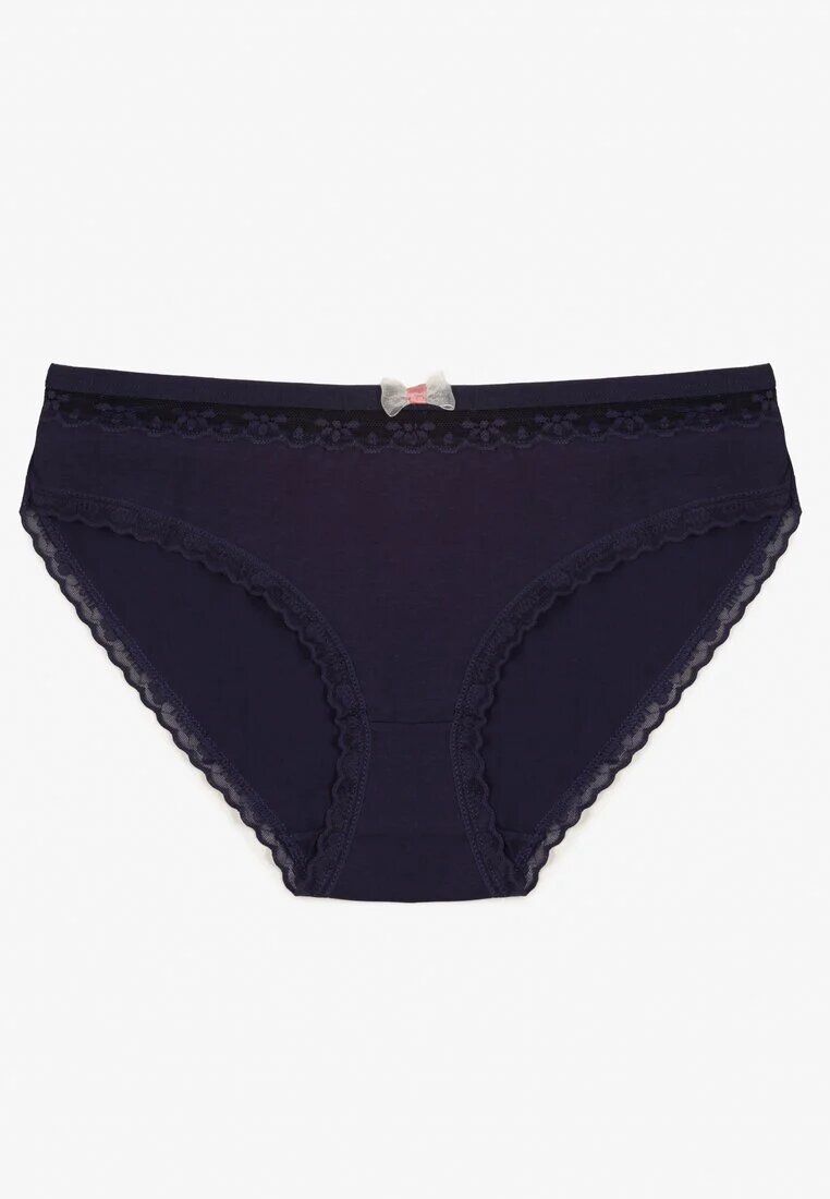 han Chiloți Bleumarin Din bumbac Tip bikini cu dantelă și fundiță Zeteria