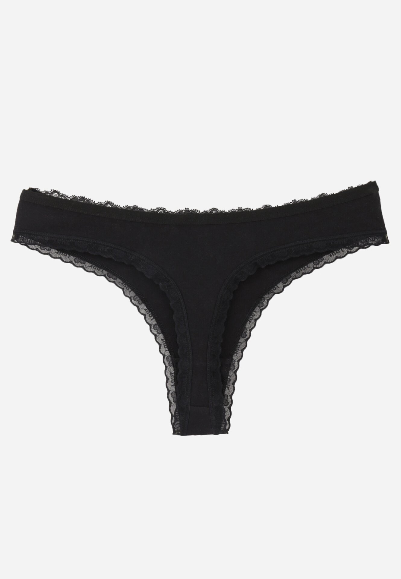 han Chiloți Negri din Bumbac Tip String Decorați cu Dantelă Cirilise