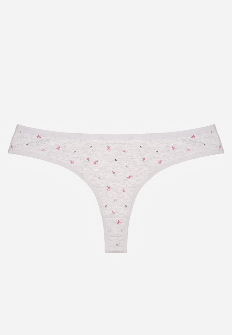 han Chiloți String Gri deschis din bumbac cu flori Calylia