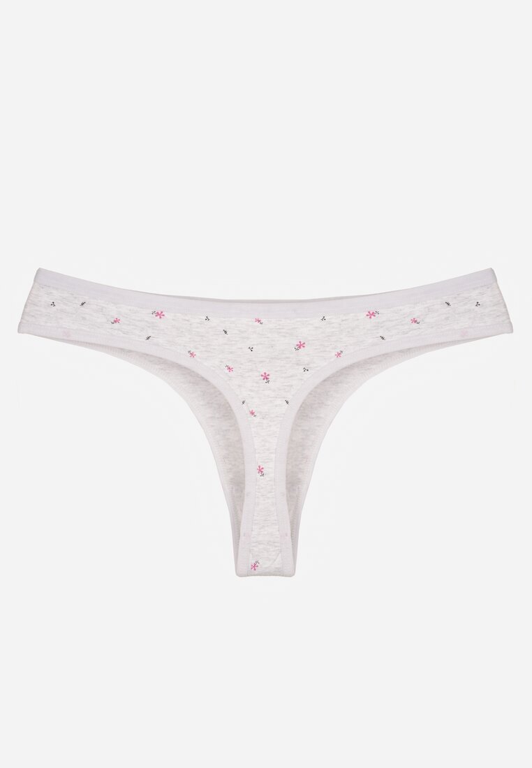 han Chiloți String Gri deschis din bumbac cu flori Calylia