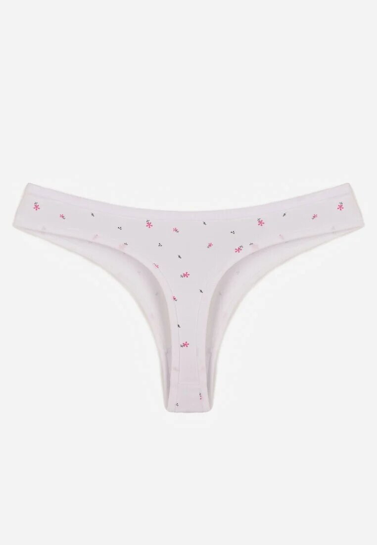 han Chiloți tanga Albi din bumbac cu flori Calylia