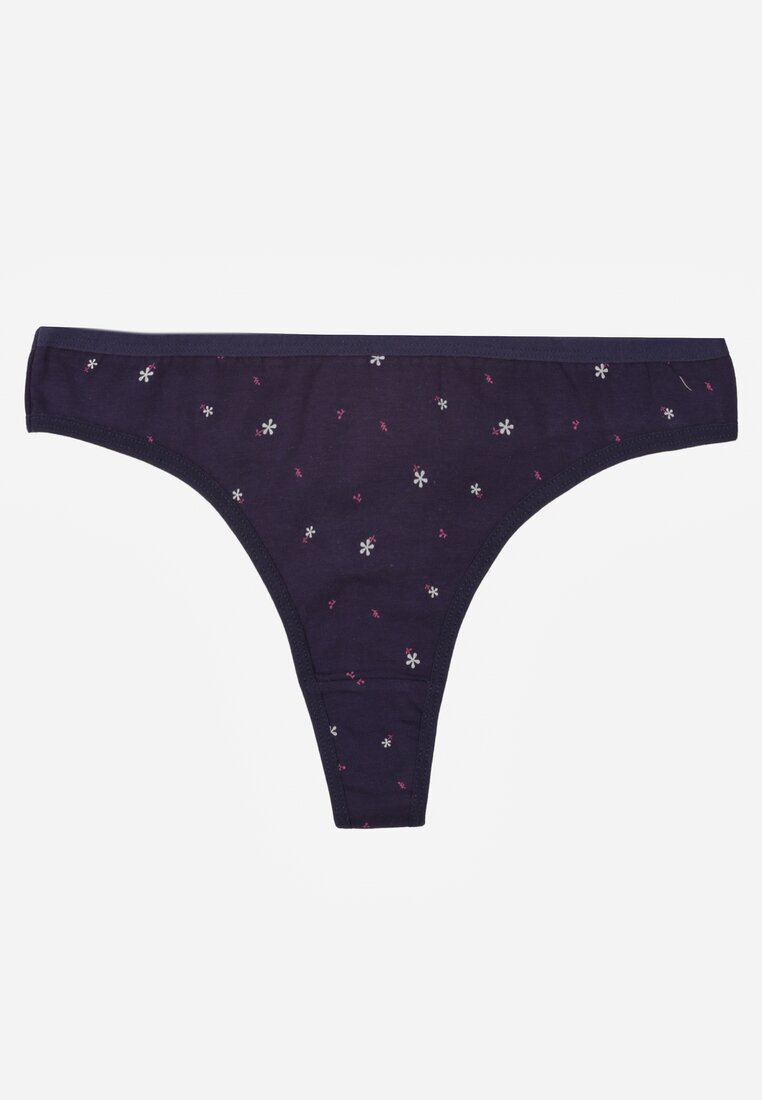 han Chiloți tanga bleumarin din bumbac cu flori Calylia