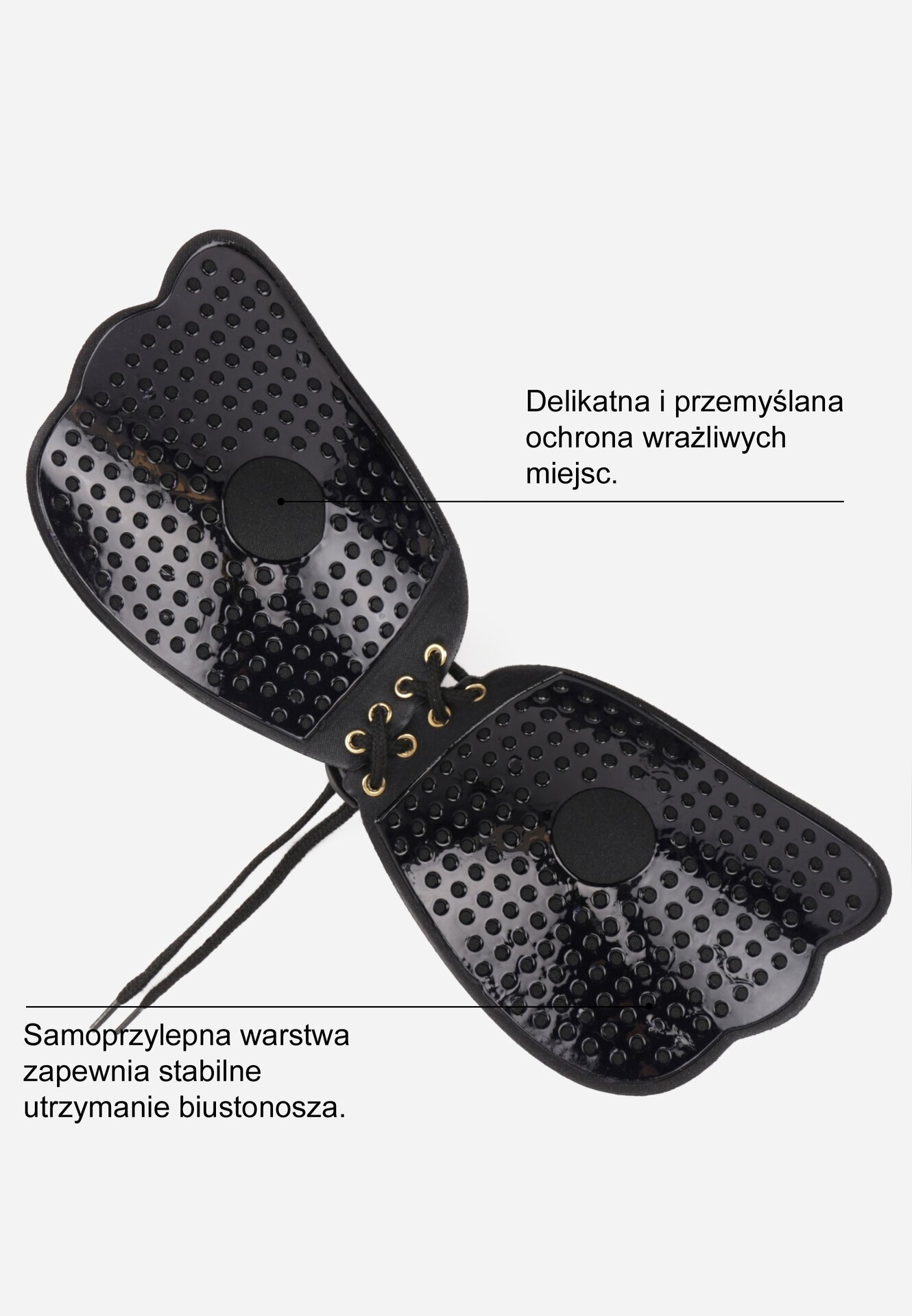 han Sutien Negru Autoadeziv cu cupe din material și șnur Liela