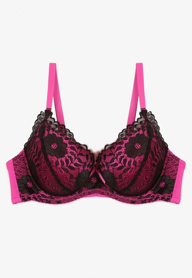 han Sutien Negru-Fuchsia Tip Full Cup cu Dantelă Decorativă Lanithiel