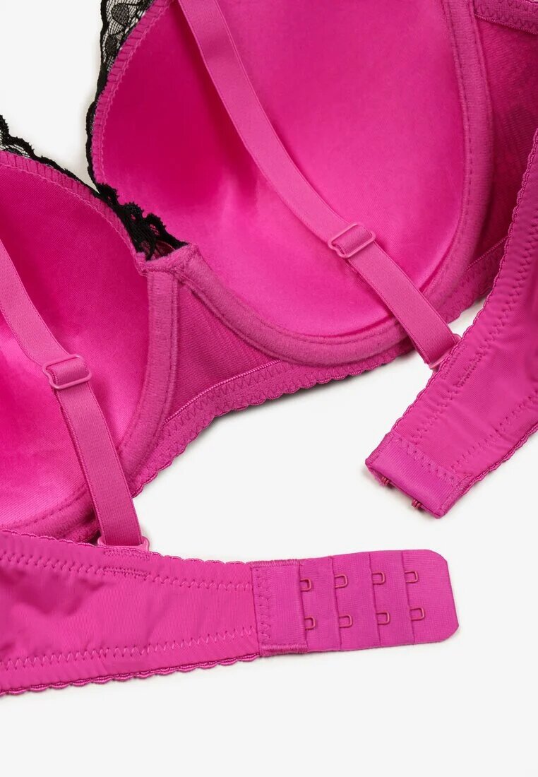 han Sutien Negru-Fuchsia Tip Full Cup cu Dantelă Decorativă Lanithiel