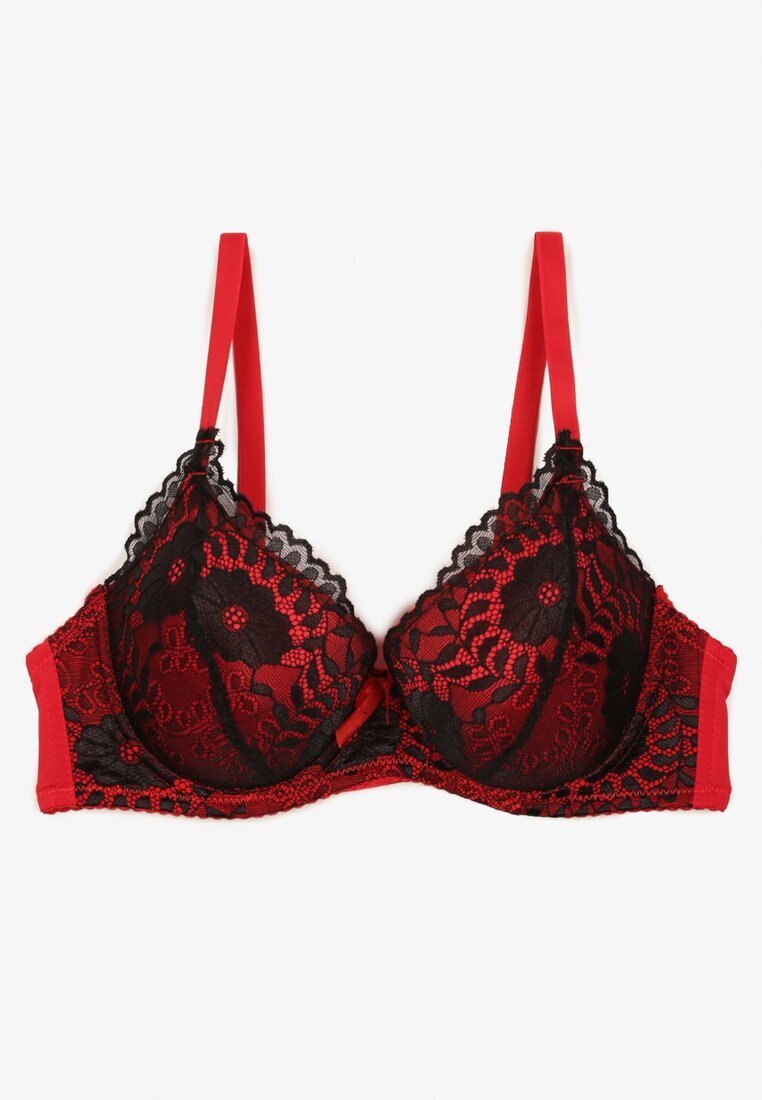 han Sutien Negru-Roșu Tip Full Cup cu Dantelă Decorativă Lanithiel
