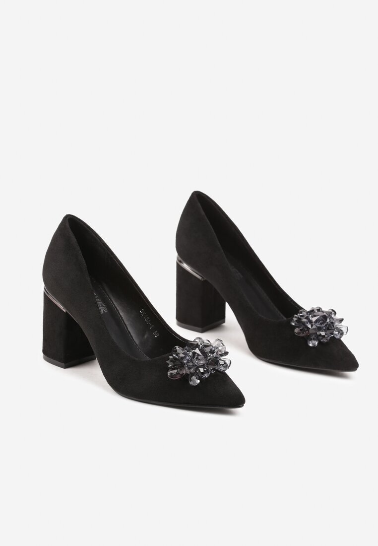 haver Pantofi cu toc Negre cu toc gros cu Cristale Decorative Aveltia