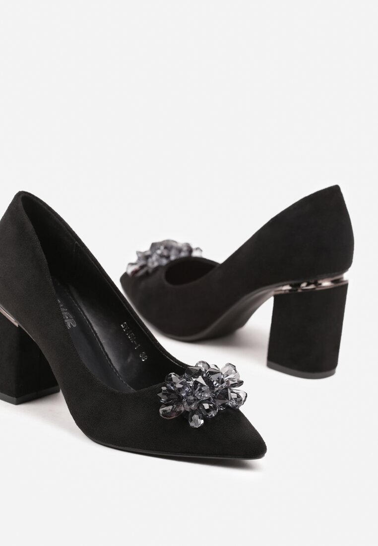 haver Pantofi cu toc Negre cu toc gros cu Cristale Decorative Aveltia