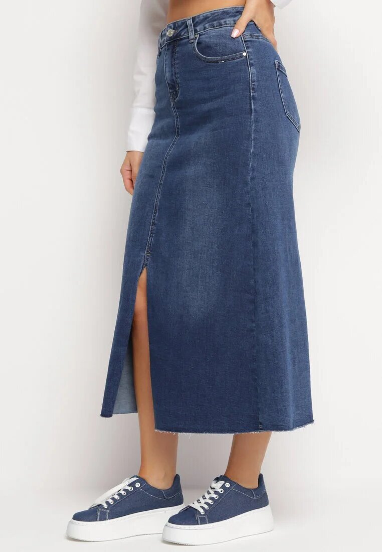 hello miss Fustă blugi bleumarin maxi cu talie înaltă Nicyela