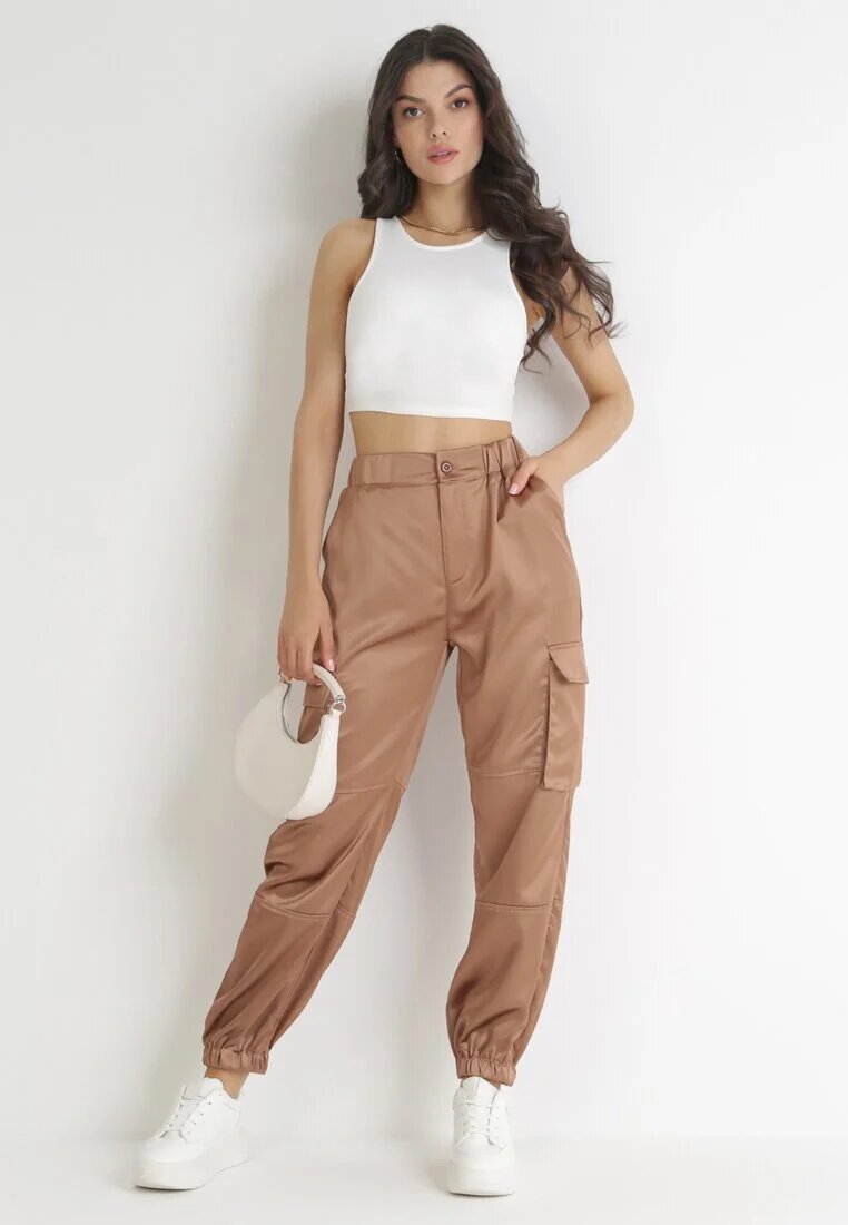 hello miss Pantaloni bej închis de bumbac Joggere cu Buzunare Largi Romia