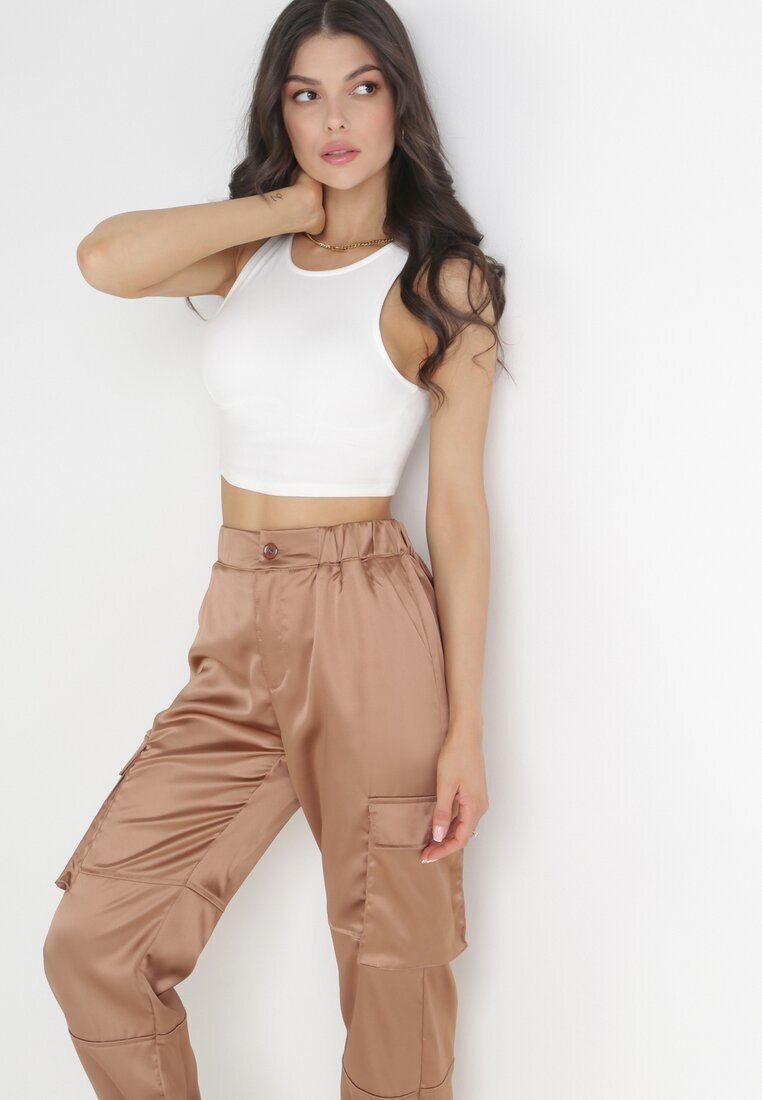 hello miss Pantaloni bej închis de bumbac Joggere cu Buzunare Largi Romia