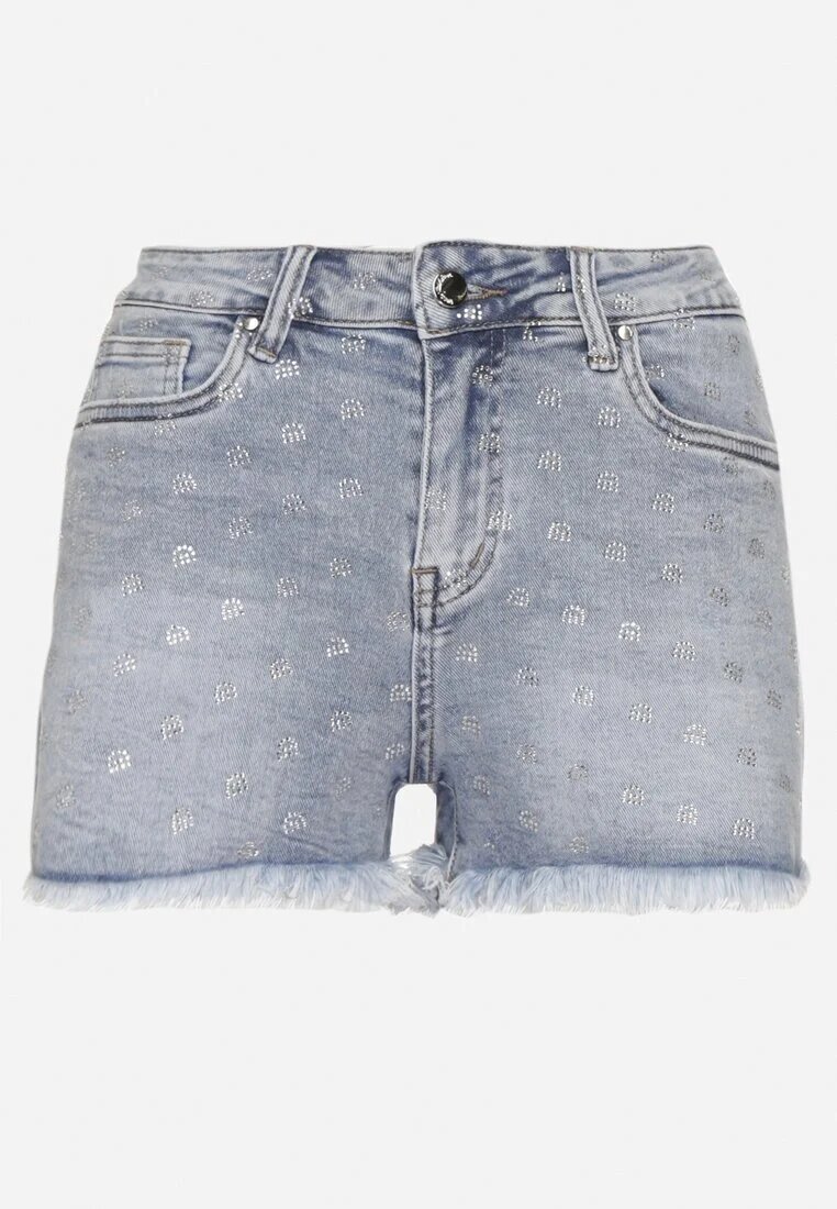 hello miss Pantaloni scurți albastru deschis din denim de bumbac cu buline cu talie înaltă Folelira