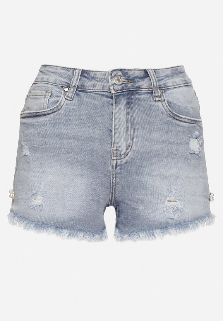 hello miss Pantaloni scurți Denim Albastri cu talie înaltă decorați cu rupturi și strasuri Radelli