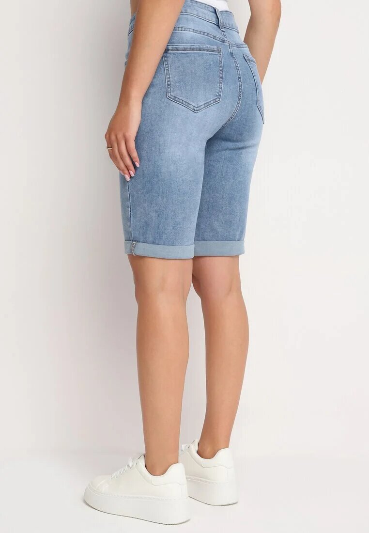 hello miss Pantaloni scurți din denim albaștri cu talie înaltă și bumbac decorați cu rupturi Nelixa