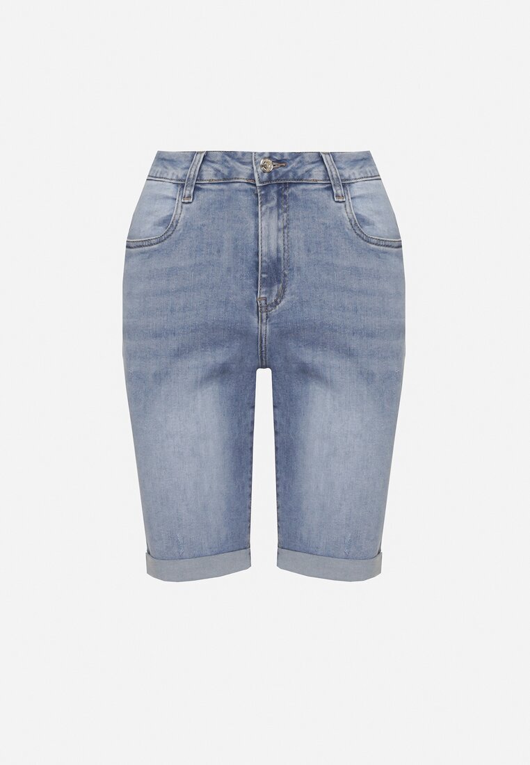 hello miss Pantaloni scurți din denim albaștri cu talie înaltă și bumbac decorați cu rupturi Nelixa