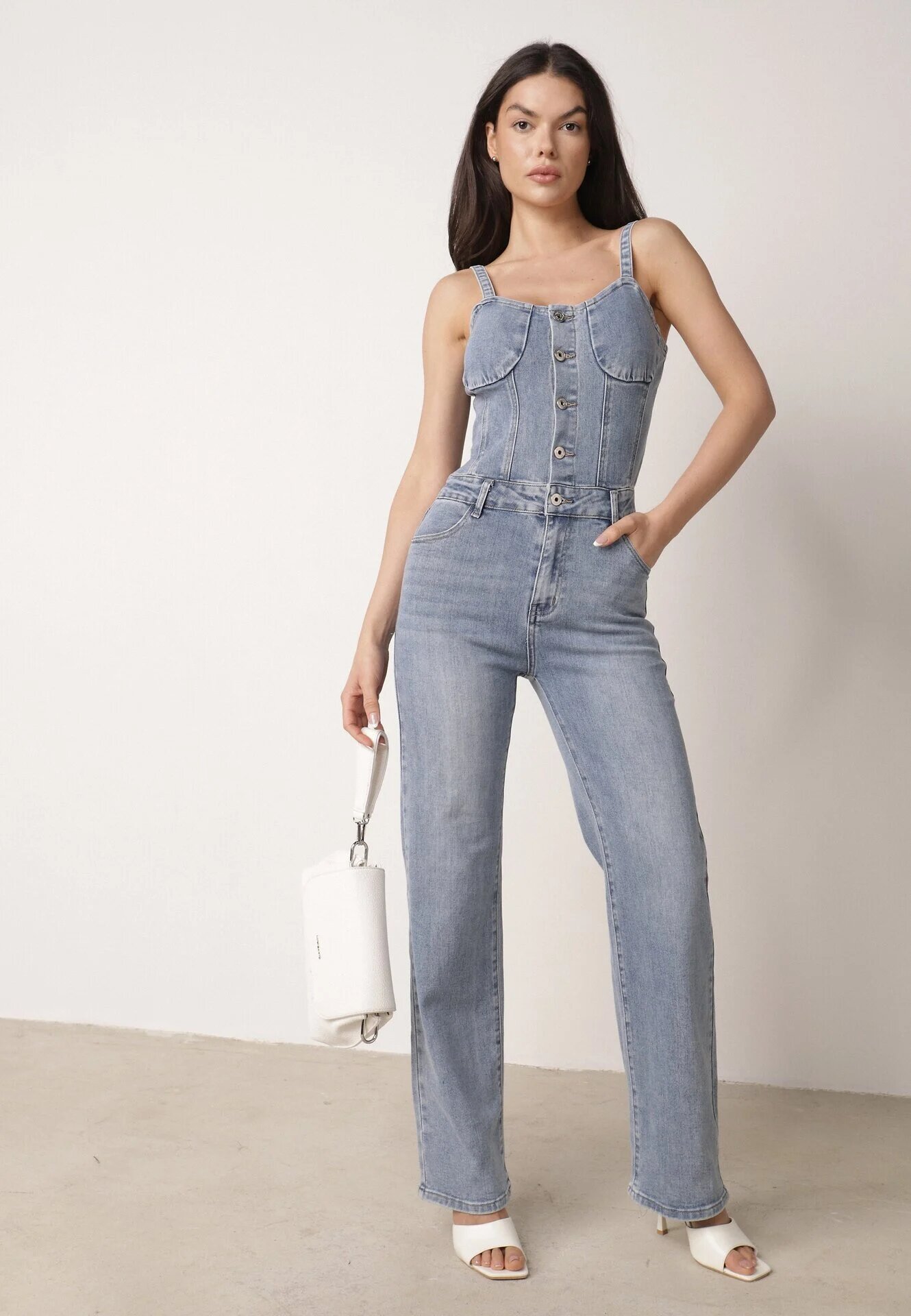 hello miss Salopetă Albastră Denim din Bumbac cu Bretele cu Craci Drepți Laelliana