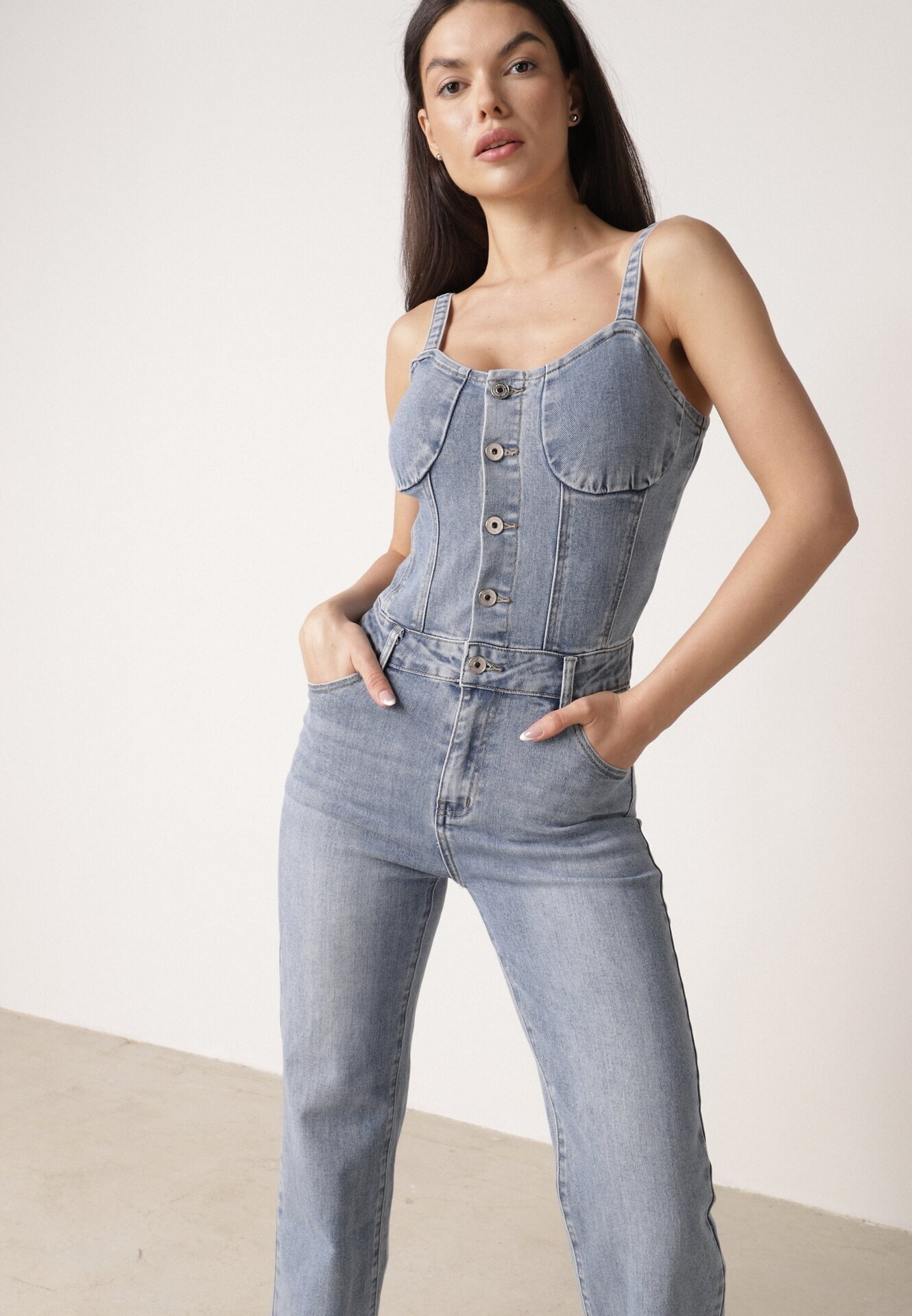 hello miss Salopetă Albastră Denim din Bumbac cu Bretele cu Craci Drepți Laelliana