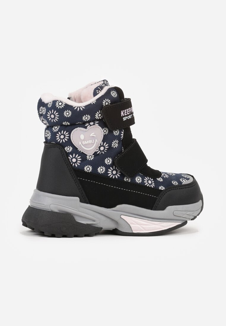 ht kids shoes Cizme de zăpadă Bleumarin cu Flori și Inimă și Textul Alwedina