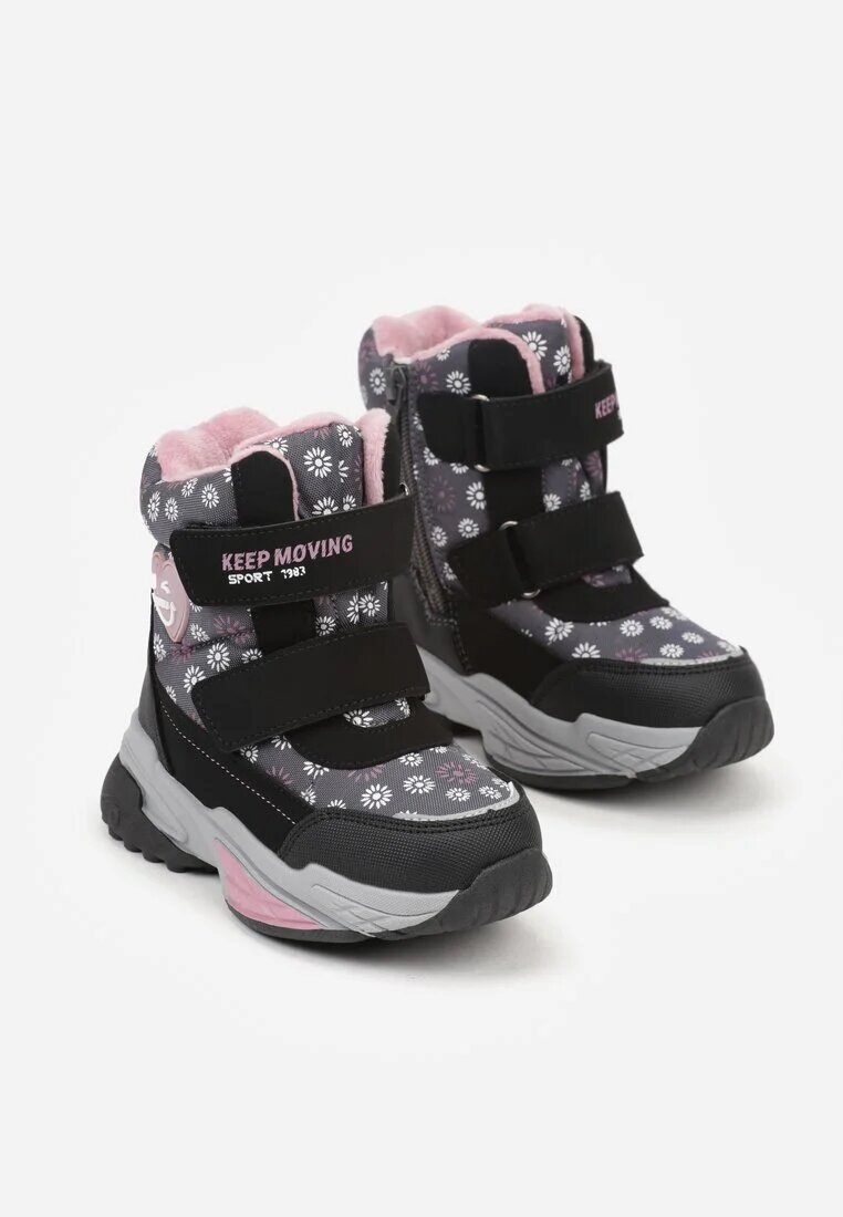 ht kids shoes Ghete de zăpadă Gri cu Flori cu Inimă și Inscriere Alwedina