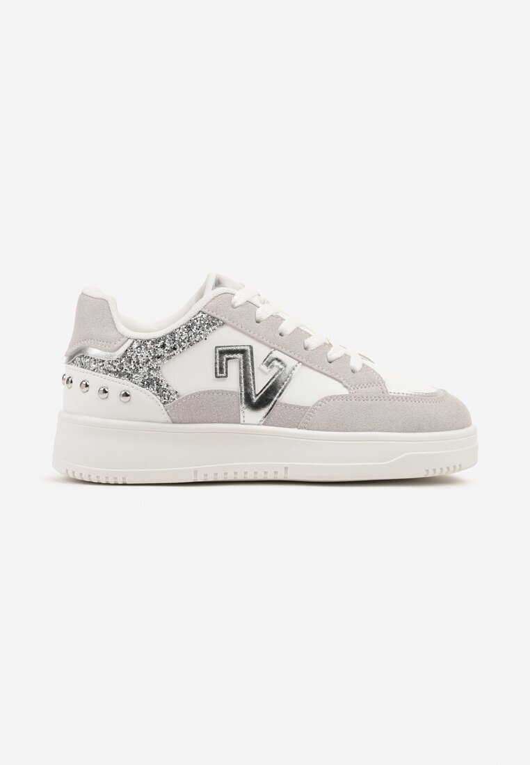 ideal Adidași Alb-Gri cu Sclipici și Ornamente Metalice Pillara