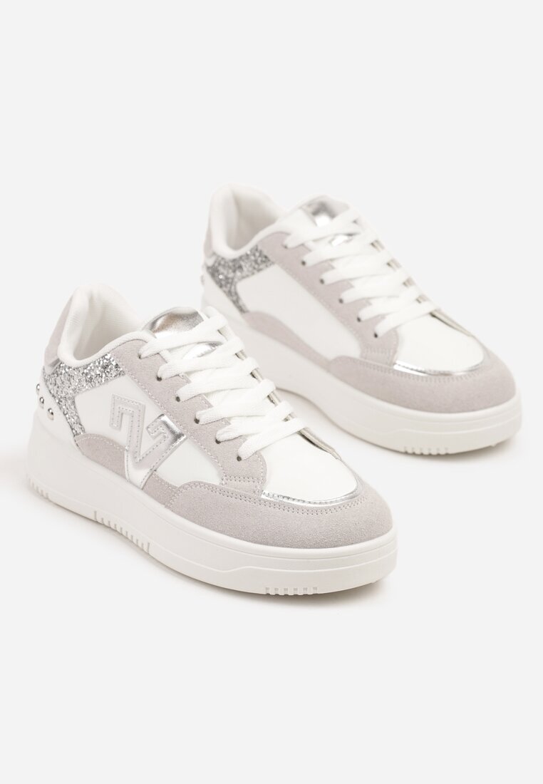 ideal Adidași Alb-Gri cu Sclipici și Ornamente Metalice Pillara