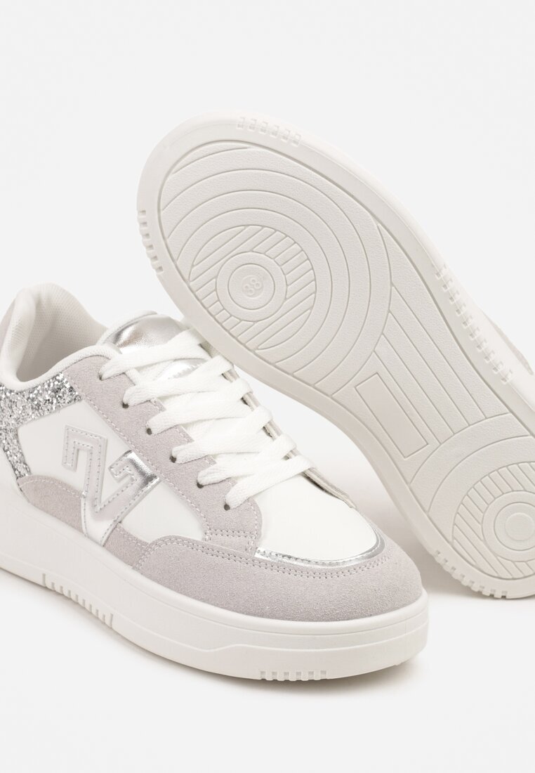 ideal Adidași Alb-Gri cu Sclipici și Ornamente Metalice Pillara