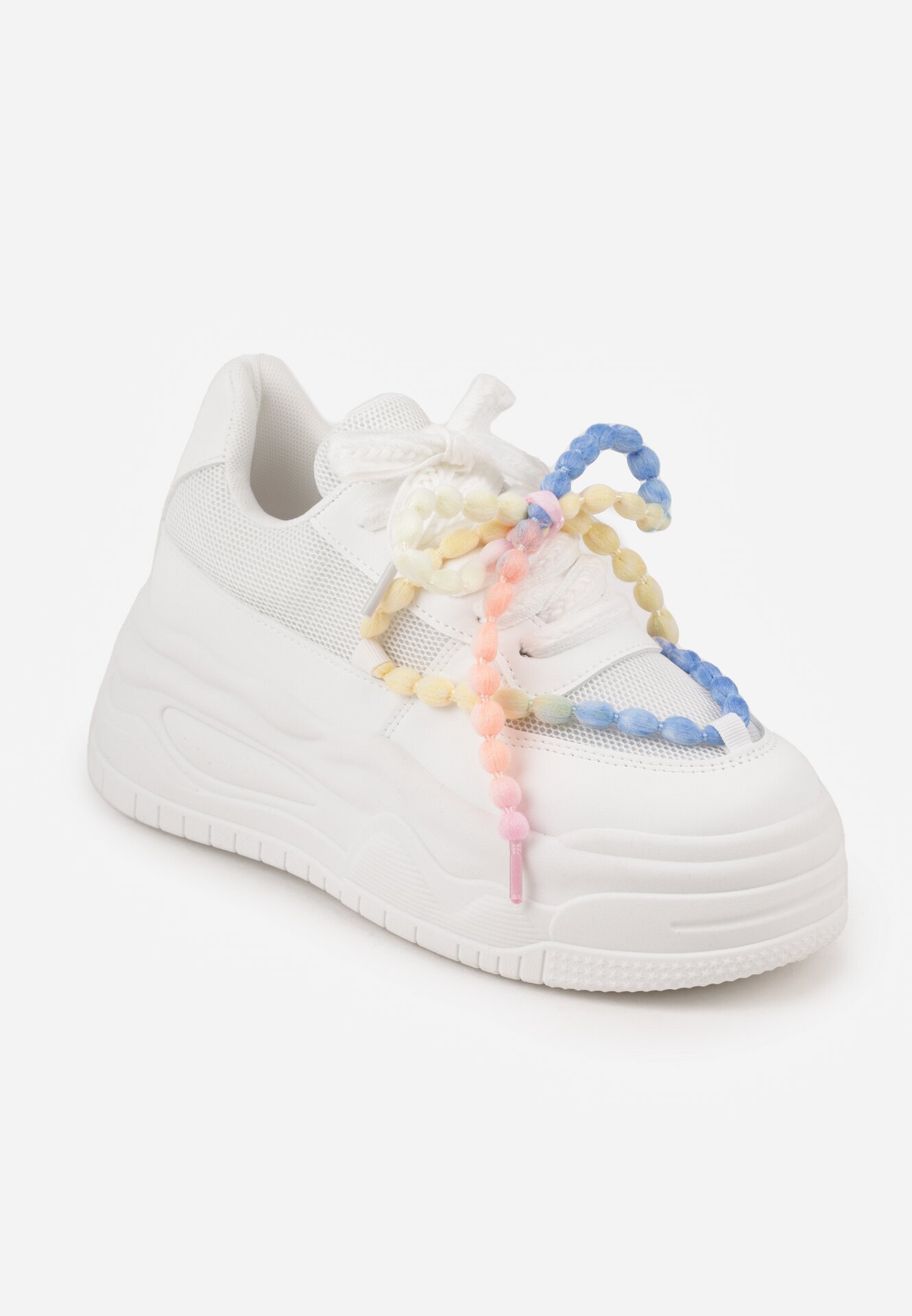 ideal Adidași Albi cu talpă groasă decorați cu mărgele Amomera