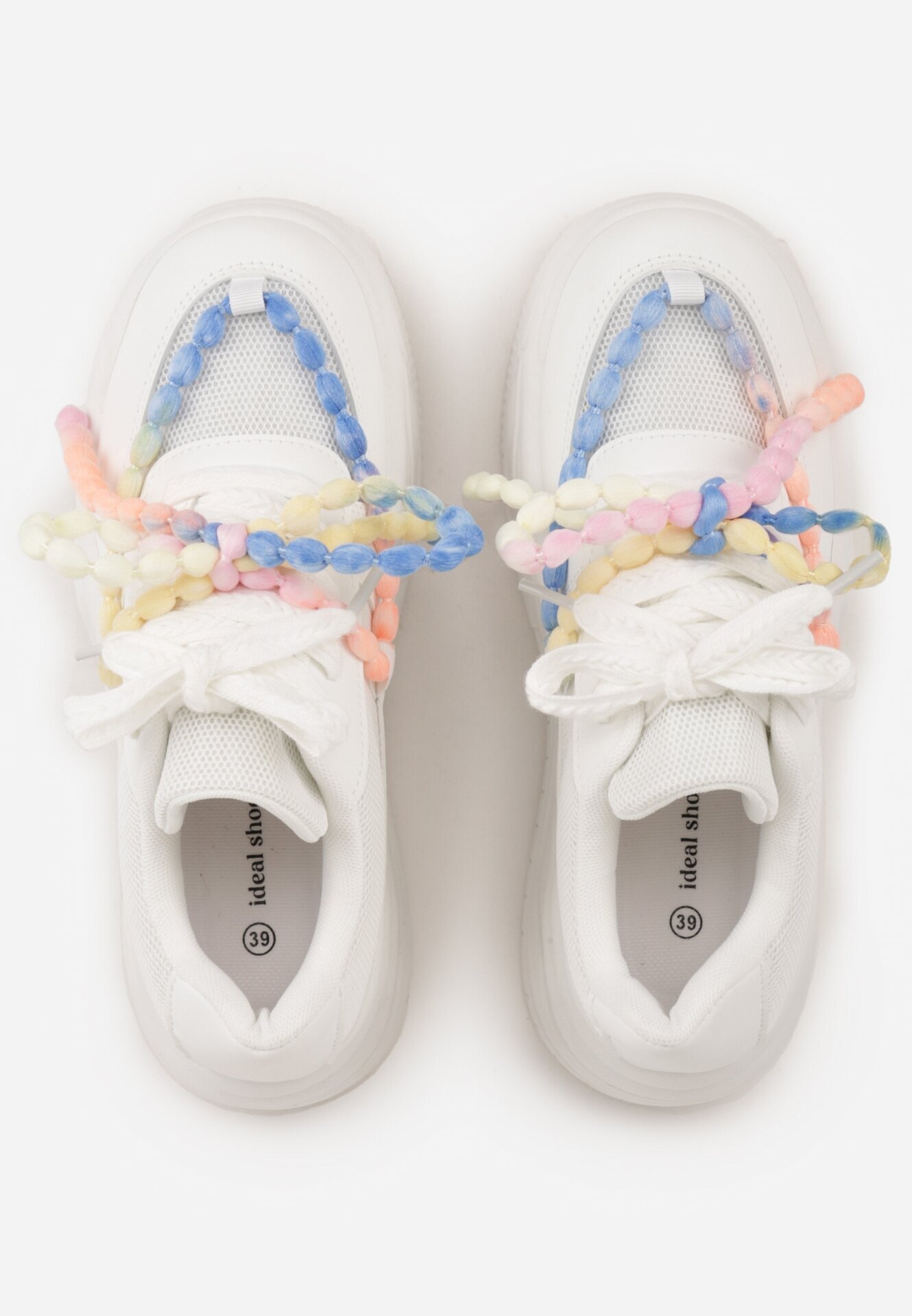 ideal Adidași Albi cu talpă groasă decorați cu mărgele Amomera