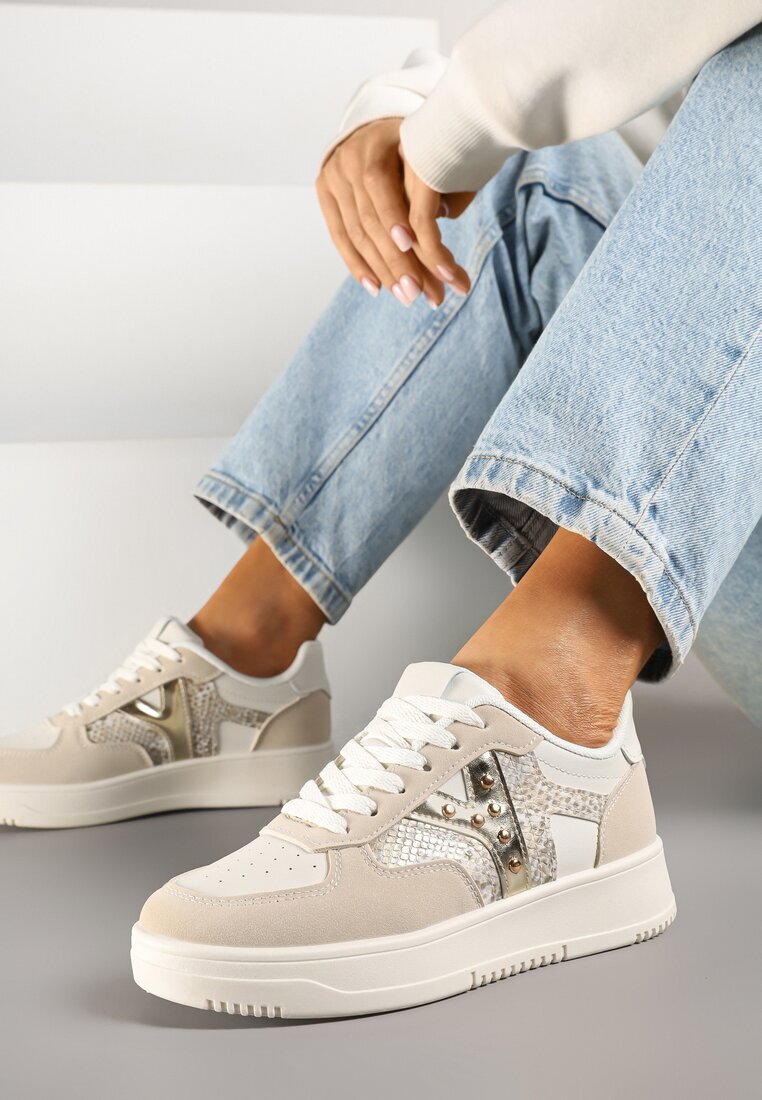 ideal Adidași Bej cu Ornament Metalic și Inserție cu Imitație de Piele de Șarpe Sarilira