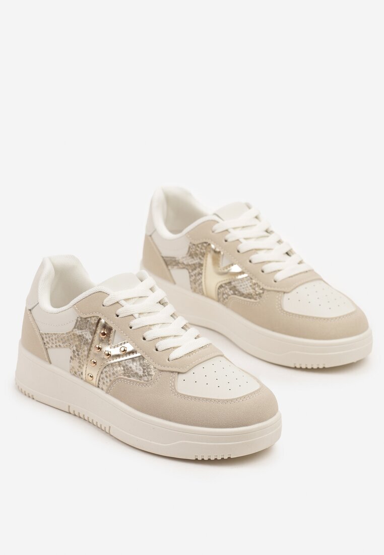 ideal Adidași Bej cu Ornament Metalic și Inserție cu Imitație de Piele de Șarpe Sarilira