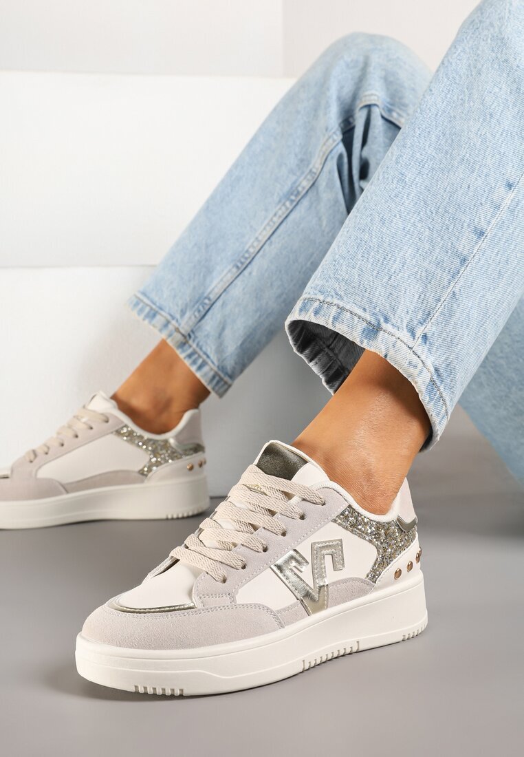 ideal Adidași Bej cu Sclipici și Decorațiuni Metalice Pillara