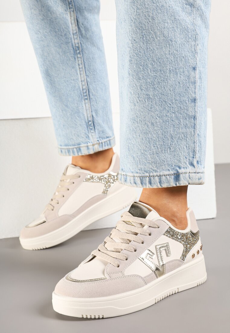 ideal Adidași Bej cu Sclipici și Decorațiuni Metalice Pillara