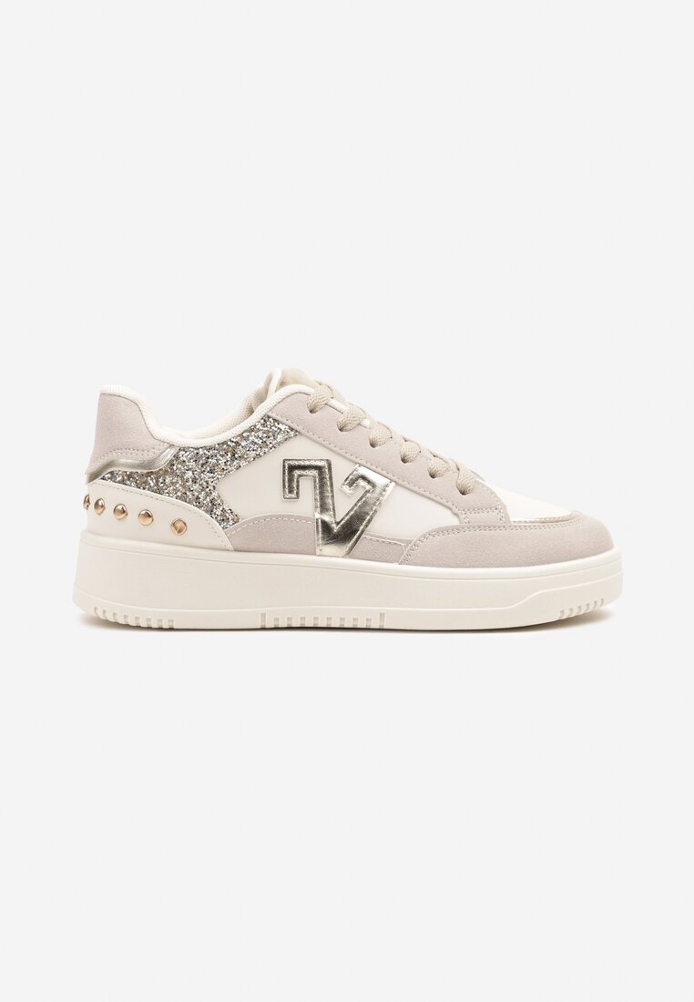 ideal Adidași Bej cu Sclipici și Decorațiuni Metalice Pillara