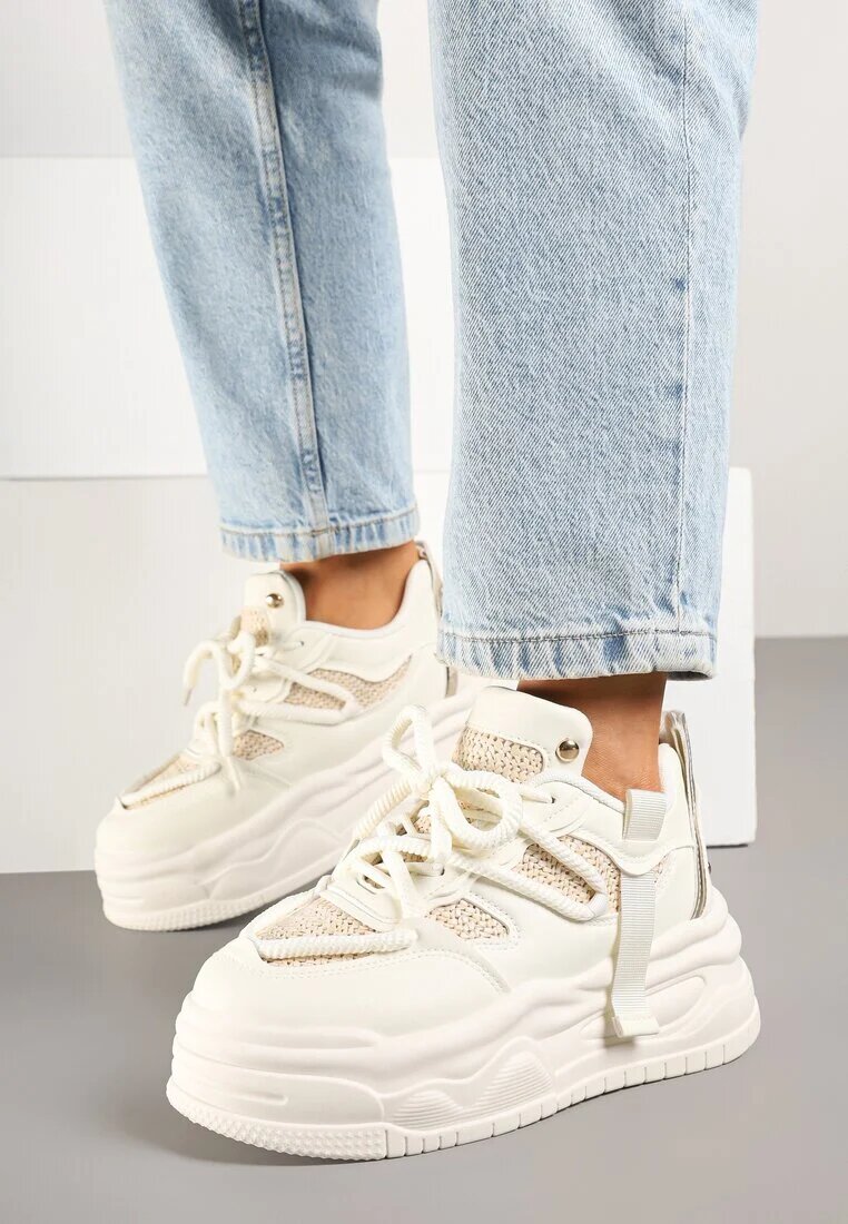 ideal Adidași Bej cu Talpă Groasă cu Șireturi Decorative Punea