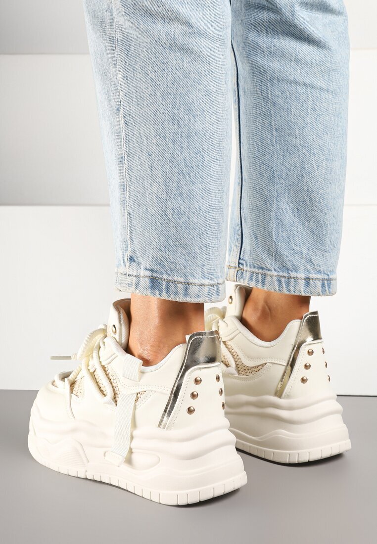 ideal Adidași Bej cu Talpă Groasă cu Șireturi Decorative Punea