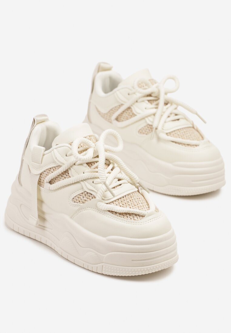 ideal Adidași Bej cu Talpă Groasă cu Șireturi Decorative Punea