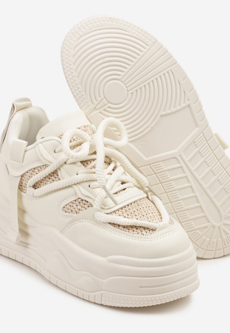 ideal Adidași Bej cu Talpă Groasă cu Șireturi Decorative Punea