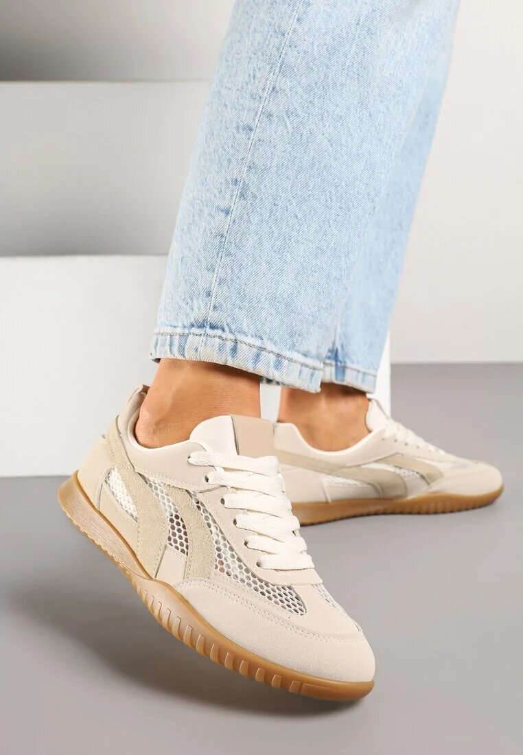 ideal Adidași Bej închis în stil tenis decorați cu dungi Amooshea