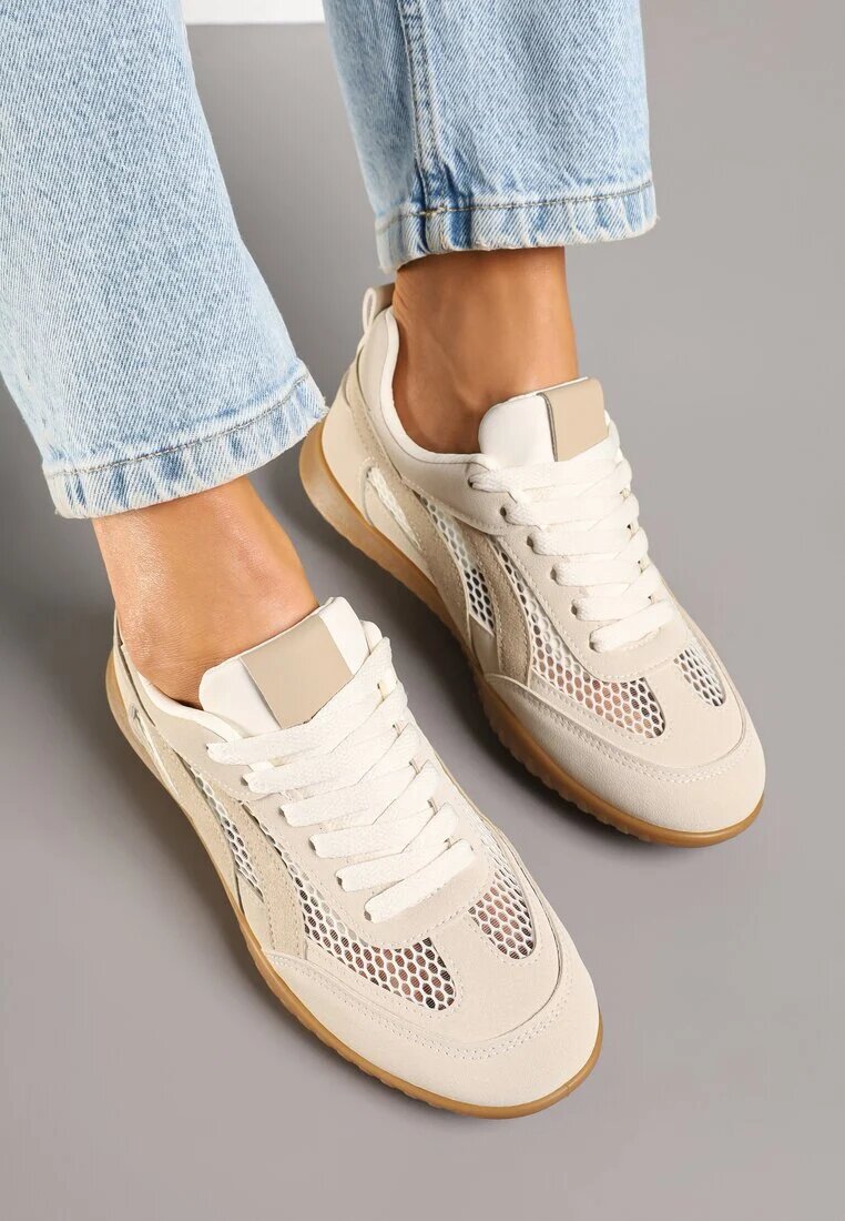 ideal Adidași Bej închis în stil tenis decorați cu dungi Amooshea