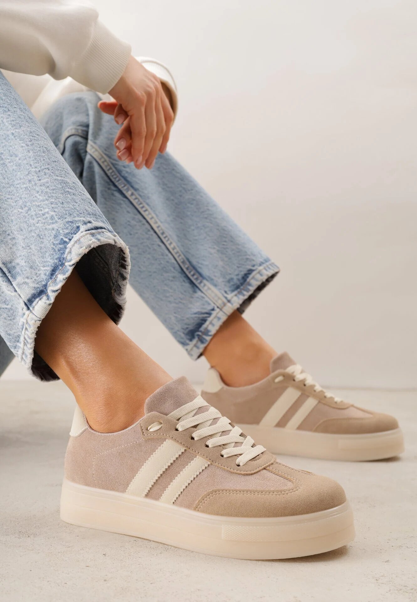 ideal Adidași Bej închis pe Talpă Groasă de Cauciuc cu Benzi pe Laterale Ninlili