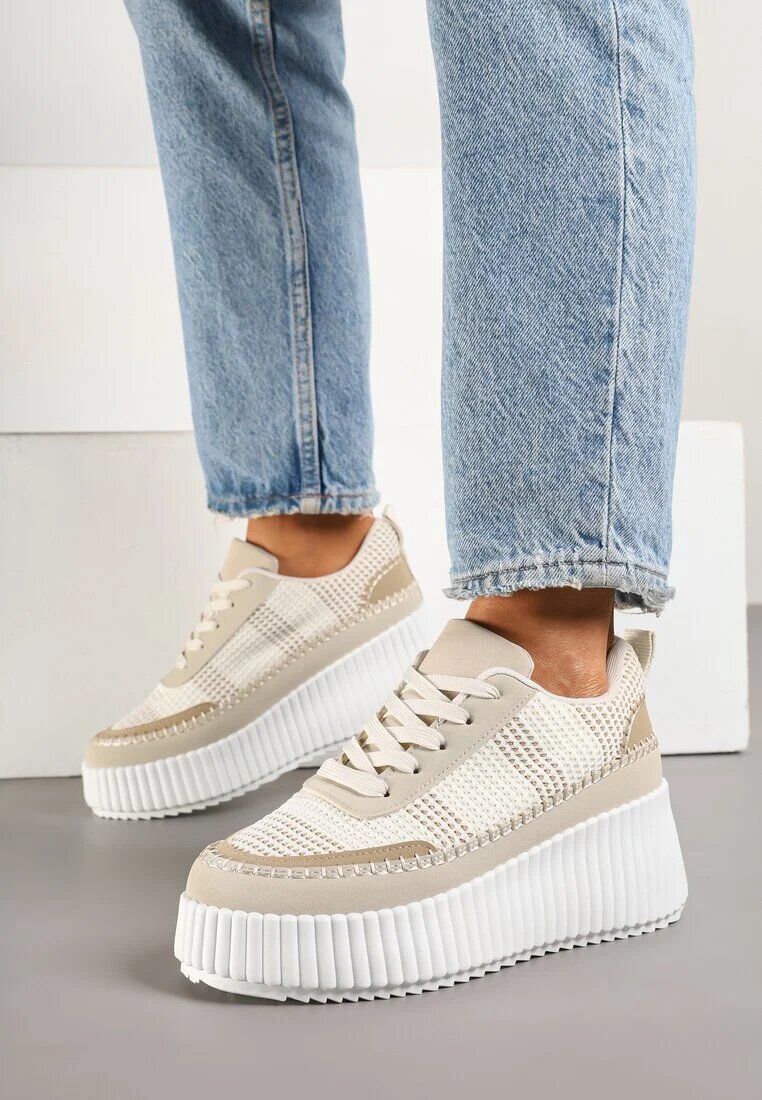 ideal Adidași Bej pe talpă groasă cu reliefuri și cusături decorative Falinia
