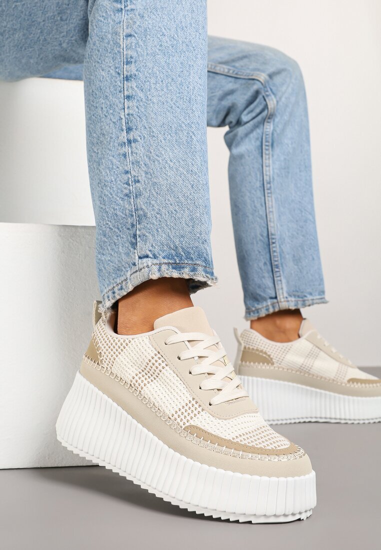 ideal Adidași Bej pe talpă groasă cu reliefuri și cusături decorative Falinia