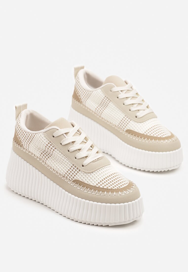 ideal Adidași Bej pe talpă groasă cu reliefuri și cusături decorative Falinia