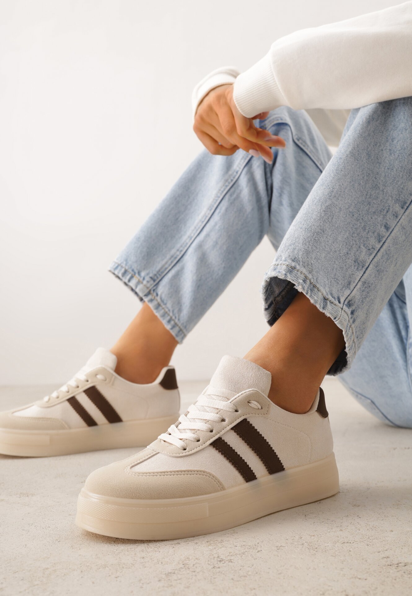 ideal Adidași Bej pe talpă groasă de cauciuc cu benzi pe laterale Ninlili